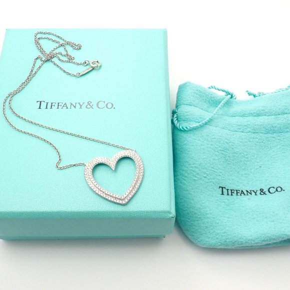 Tiffany & Co Platinum Diamond Heart Double Metro Medium Pendant Necklace - Picture 3 of 12
